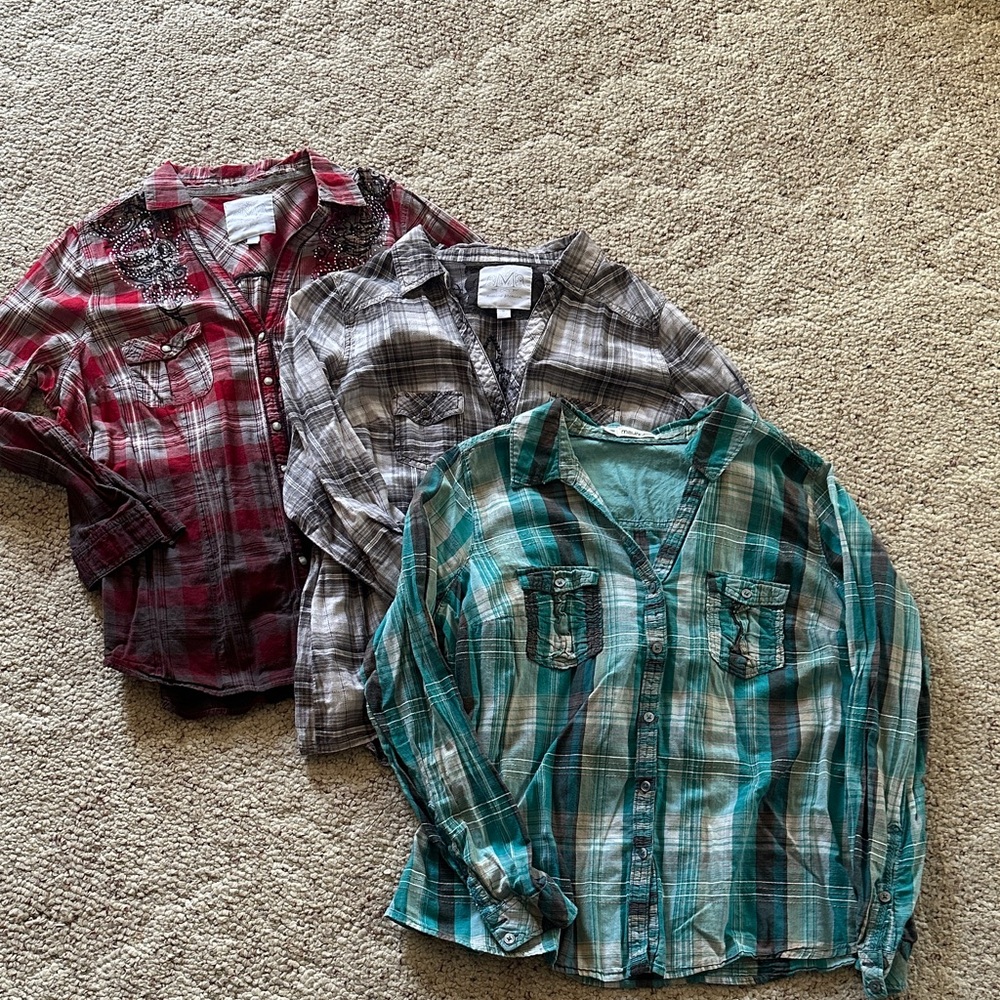 Maurice’s button up LOT! 2x plus size plaid red black grey turquoise teal